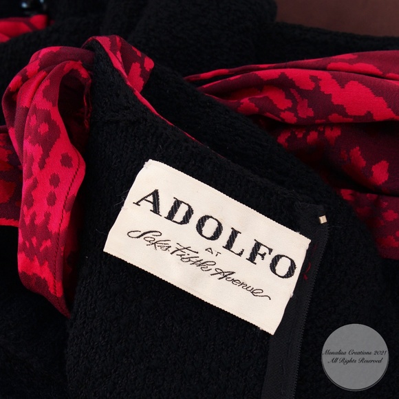 Adolfo Knit Sweater Black Boucle & Pink Printed Silk Saks 5th Ave Vintage HTF - Picture 6 of 6